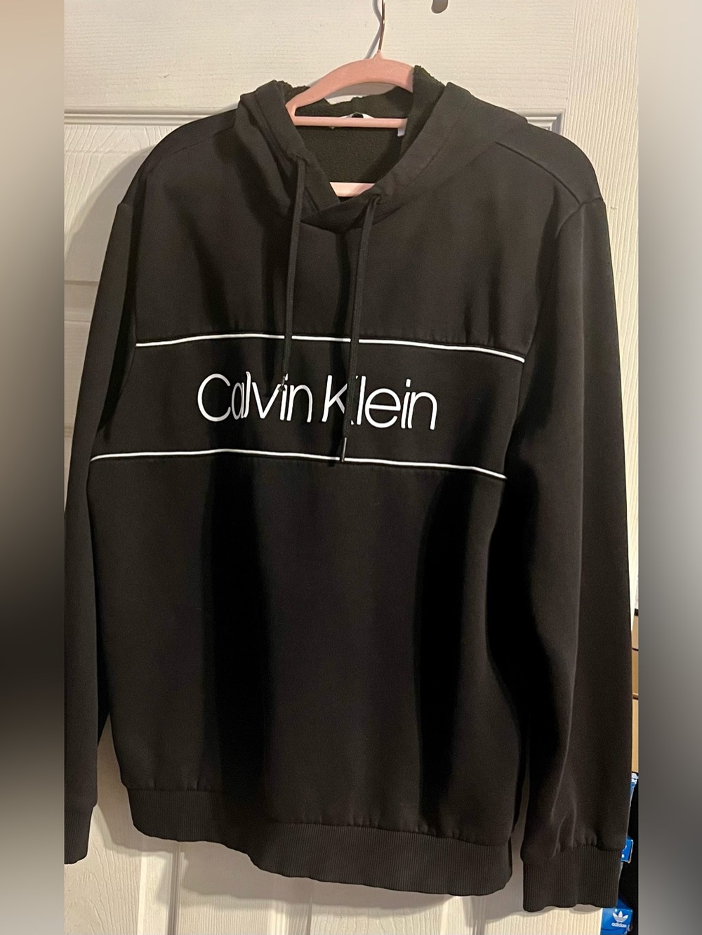 Calvin Klein Black/White Hoodie Sweatshirt (Men's Size Large or Roomier Medium)